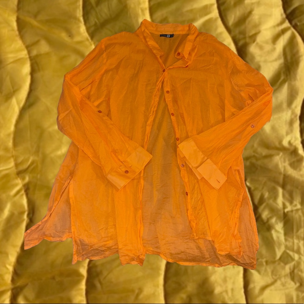 NWOT boohoo 100% cotton button down shirt orange